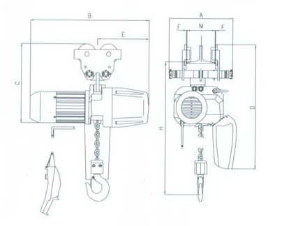 浙江手牌 HEM-TL型手推手拉小車式電動葫蘆結(jié)構(gòu)圖