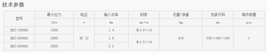浙江凱勛KDJ-1500H1--KDJ-2500H1電動絞盤技術(shù)參數(shù)