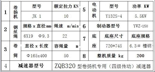 上海奉溪 JK型1噸電動卷揚機技術(shù)參數(shù)