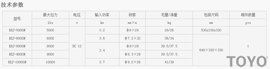 日本東洋TOYO KDJ-5000N--KDL-10000N型電動絞盤技術參數(shù)
